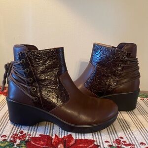 Alegria Dark Brown Tooled Leather Ankle Boots